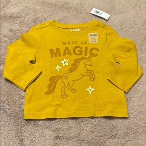 Old Navy Yellow Long Sleeve Tee with Unicorn Graphic